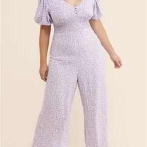 Anthropologie Auguste Dean Juliette Purple Floral Wide-Leg Jumpsuit